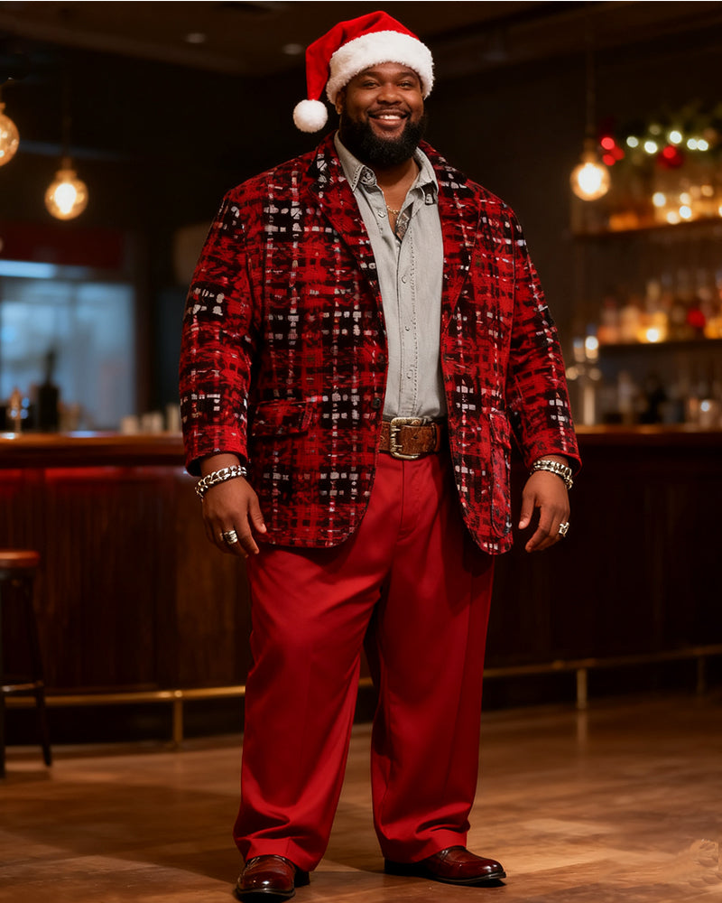 Big & Tall Men's Christmas Vintage Red And Black Plaid Suit