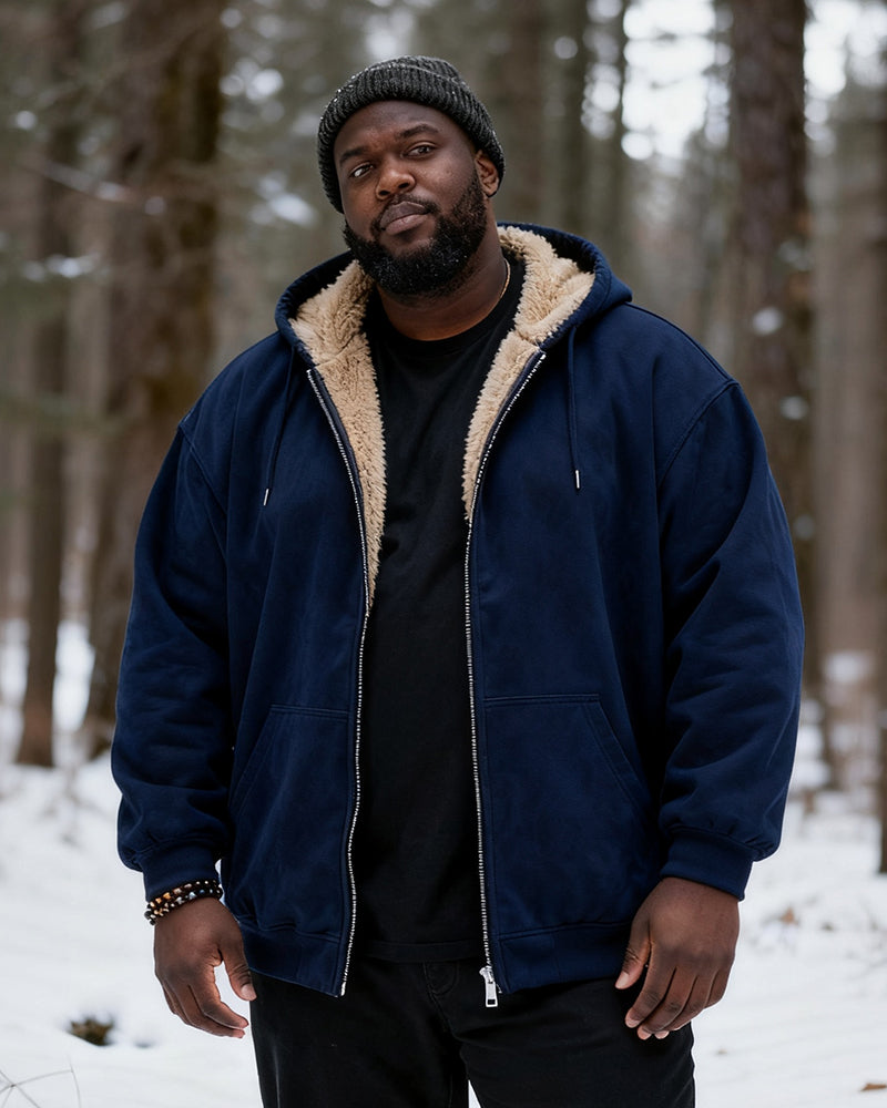 Big & Tall Men's Solid Color Velvet Thickened Zip Cardigan Hoodie