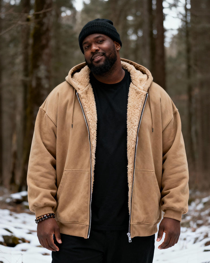 Big & Tall Men's Solid Color Velvet Thickened Zip Cardigan Hoodie