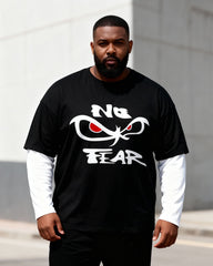 Big & Tall Men's "No Fear" Trend Graffiti Printed Fake Two Long Sleeve T-Shirts