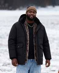 Big & Tall Men's Solid Color Padded Hooded Long Cotton-padded Jacket Coat M-8XL