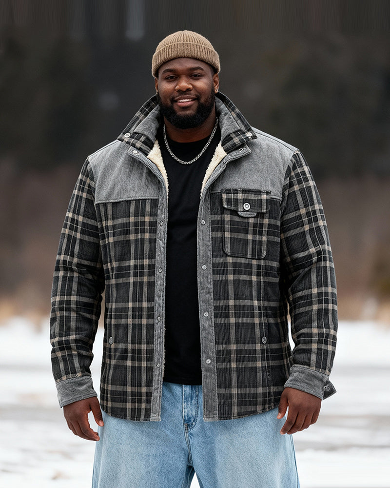 Big & Tall Men's Thickened Long Sleeve Plaid Shirt Jacket M-4XL