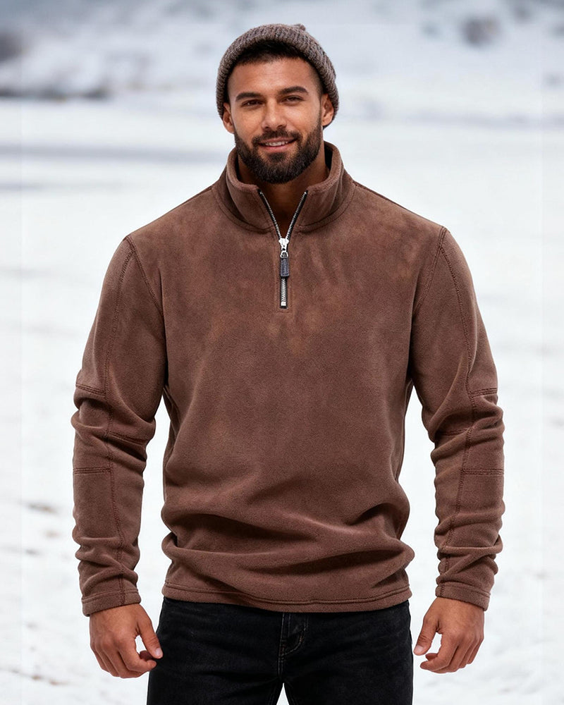 Big & Tall Men's Fleece Stand Collar Half Zipper Long Sleeve Sweater S-2XL