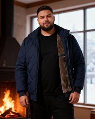 Big & Tall Men's Solid Color Vertical Neck Thickened Diamond Plaid Cotton Jacket M-5XL