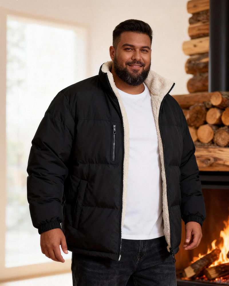 Big & Tall Men's Solid Color Vertical Collar Thickened Lamb Velvet Cotton-padded Jacket Double-sided Wearable S-3XL