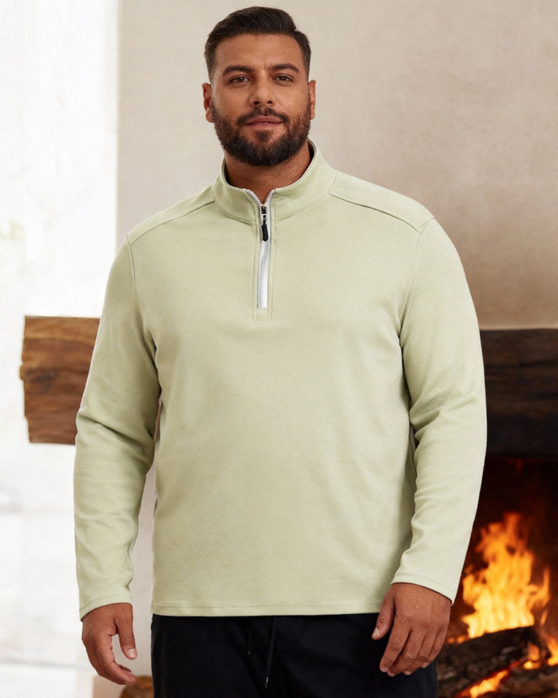 Big & Tall Men's Velvet Stand Collar Half Zipper High Collar Sweater M-4XL