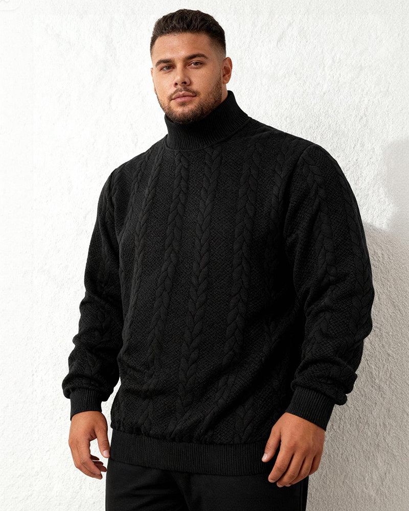 Big & Tall Men's Sweater Knitwear Daily Solid Color Youth Men's Fashion Jacquard High Neck Warm Wool S-3XL