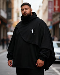 Big & Tall Men's Heavy Industry Cloak Fake Two-Piece Cloak Hooded Sweatshirt Coat L-4XL