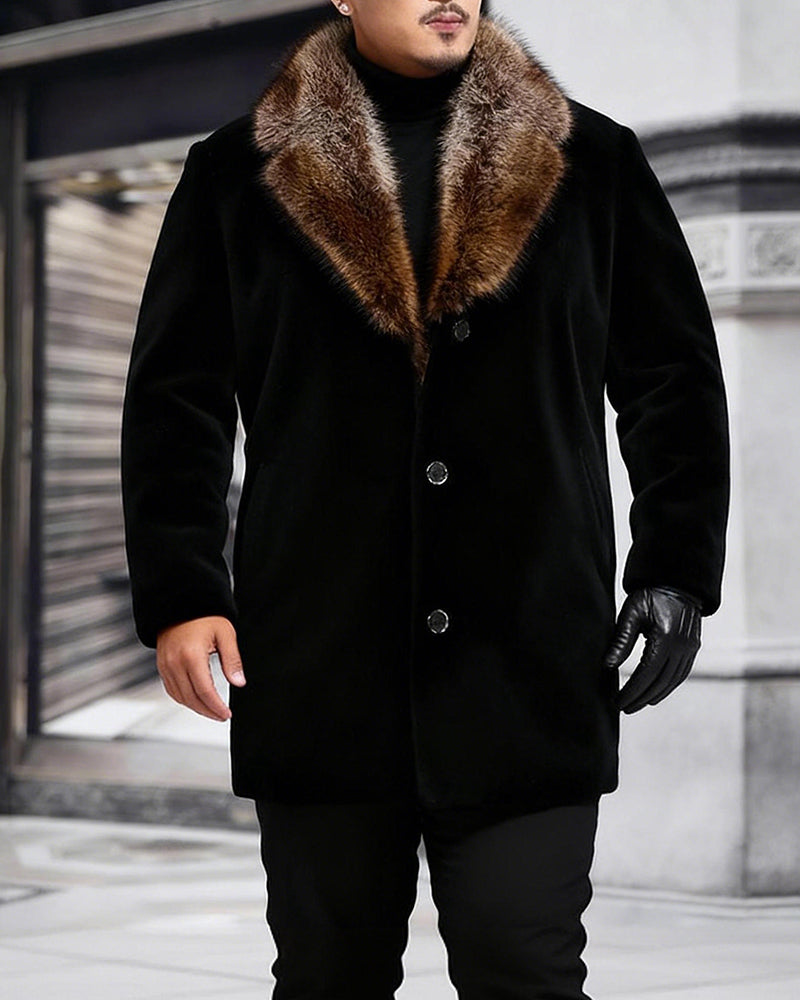 Big & Tall Men's Single-breasted Padded Medium And Long Woolen Coat M-5XL