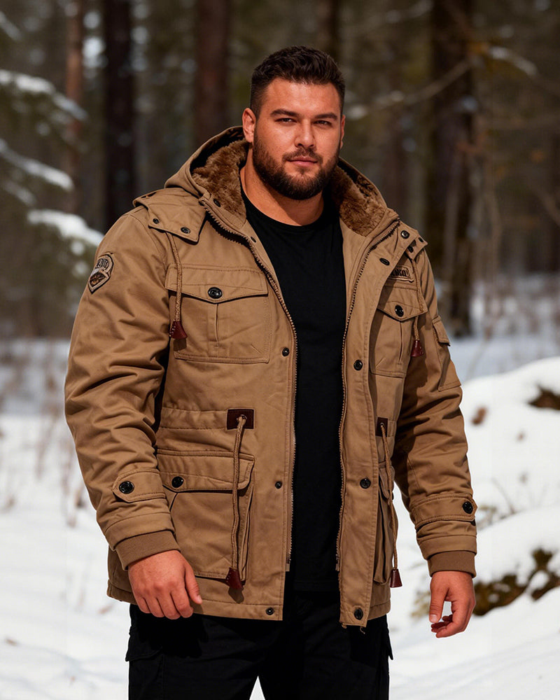 Big & Tall Men's Hooded Padded Frock Jacket Jacket M-5XL