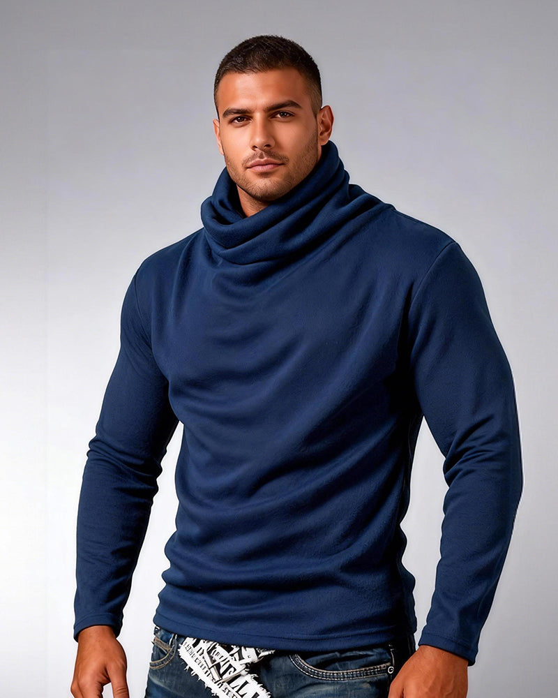 Big & Tall Men's Thin Pile Collar Long Sleeve Base Shirt Simple High Collar T-shirt M-3XL