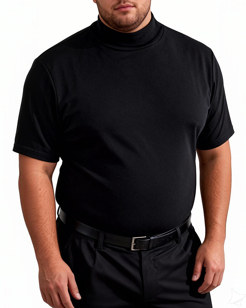 Big & Tall Men's High Neck Solid Color Short Sleeve T-Shirt S-3XL
