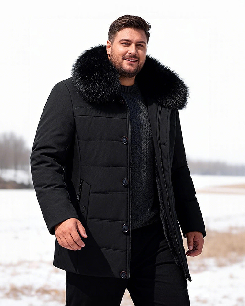 Big & Tall Men's Fur Collar Padded Camel Wool Coat