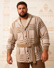 Big & Tall Men's Retro Mid-length Classic Plaid Jacquard Cardigan Sweater Coat M-3XL
