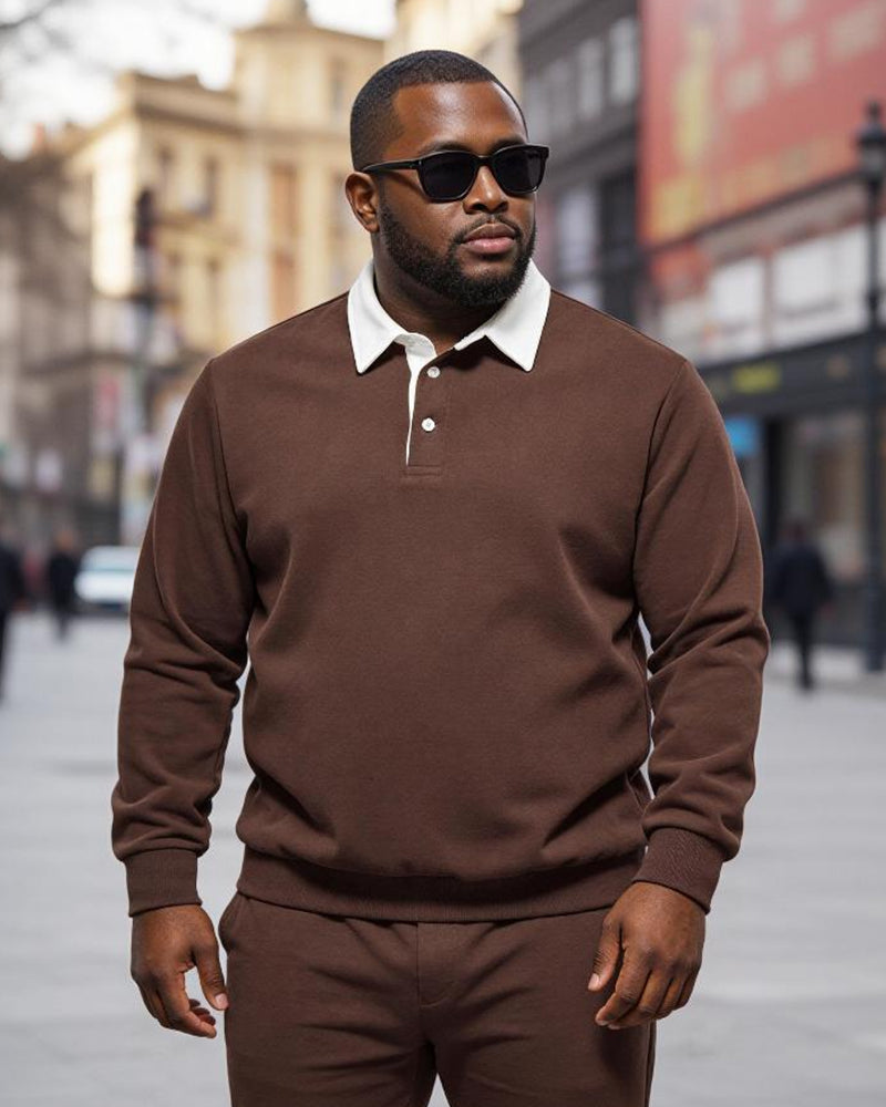 Big & Tall Men's Casual Solid Color Long Sleeve Polo Collar S-2XL