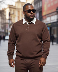 Big & Tall Men's Casual Solid Color Long Sleeve Polo Collar S-2XL