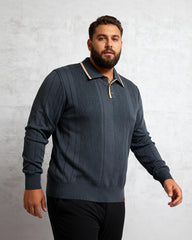 Big & Tall Men's High Quality Lapel Polo Half Zip Sweater S-2XL