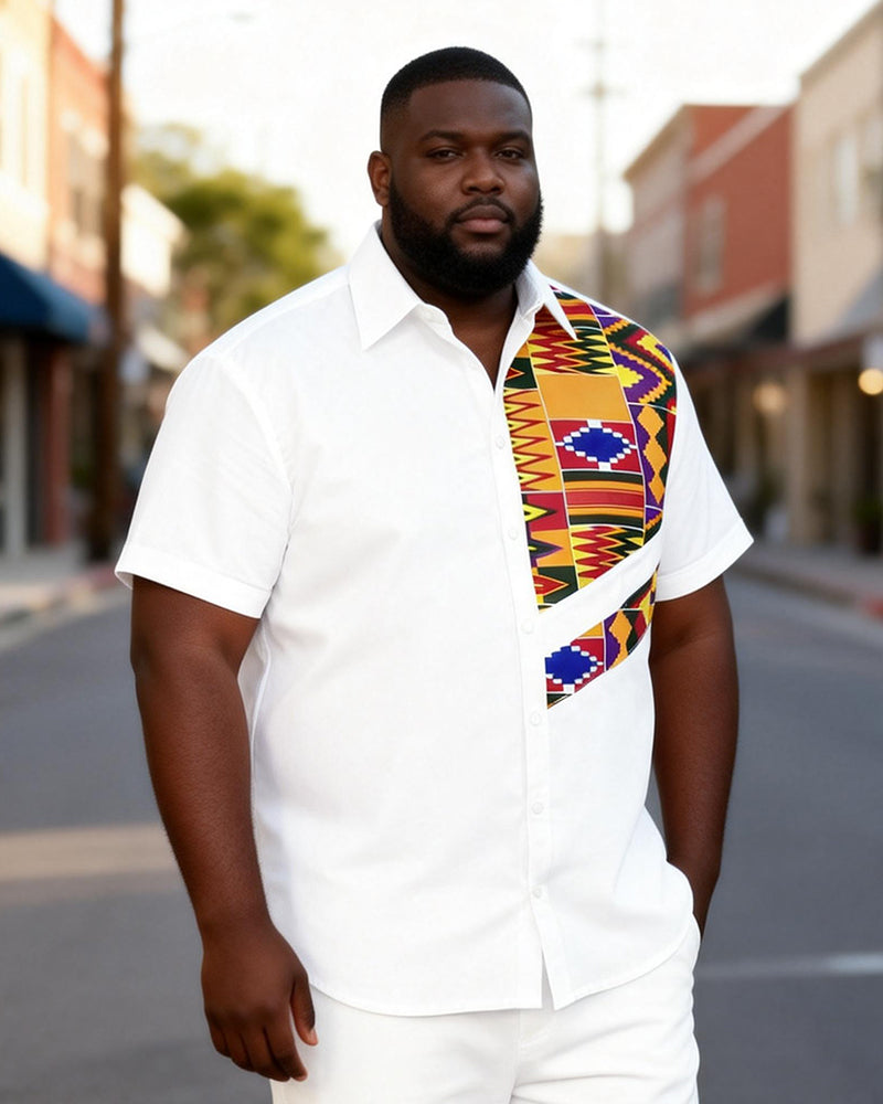 Big & Tall Men's Ghana Kent Pattern Patchwork Short Sleeve Shirt