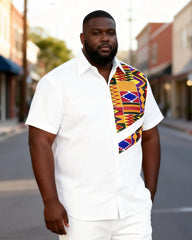 Big & Tall Men's Ghana Kent Pattern Patchwork Short Sleeve Shirt