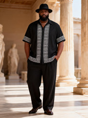 Big & Tall Men's Black Totem Print Short Sleeve Shirt Pants Set