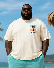 Big & Tall Men's Live Simple Coconut Print Round Neck Short Sleeve T-Shirt Shorts Set