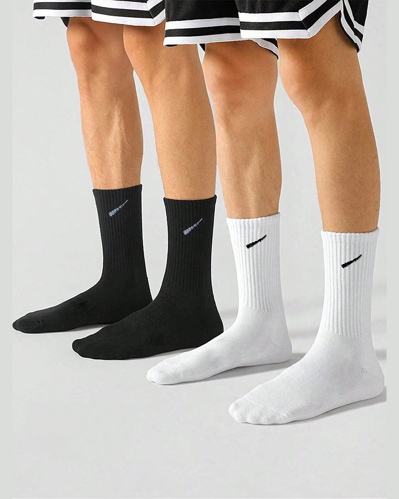 5 Pairs/10 Pairs Men/Women Solid Color Ankle Socks, Black & White & Grey, Versatile Crew Socks For All Seasons, Fall