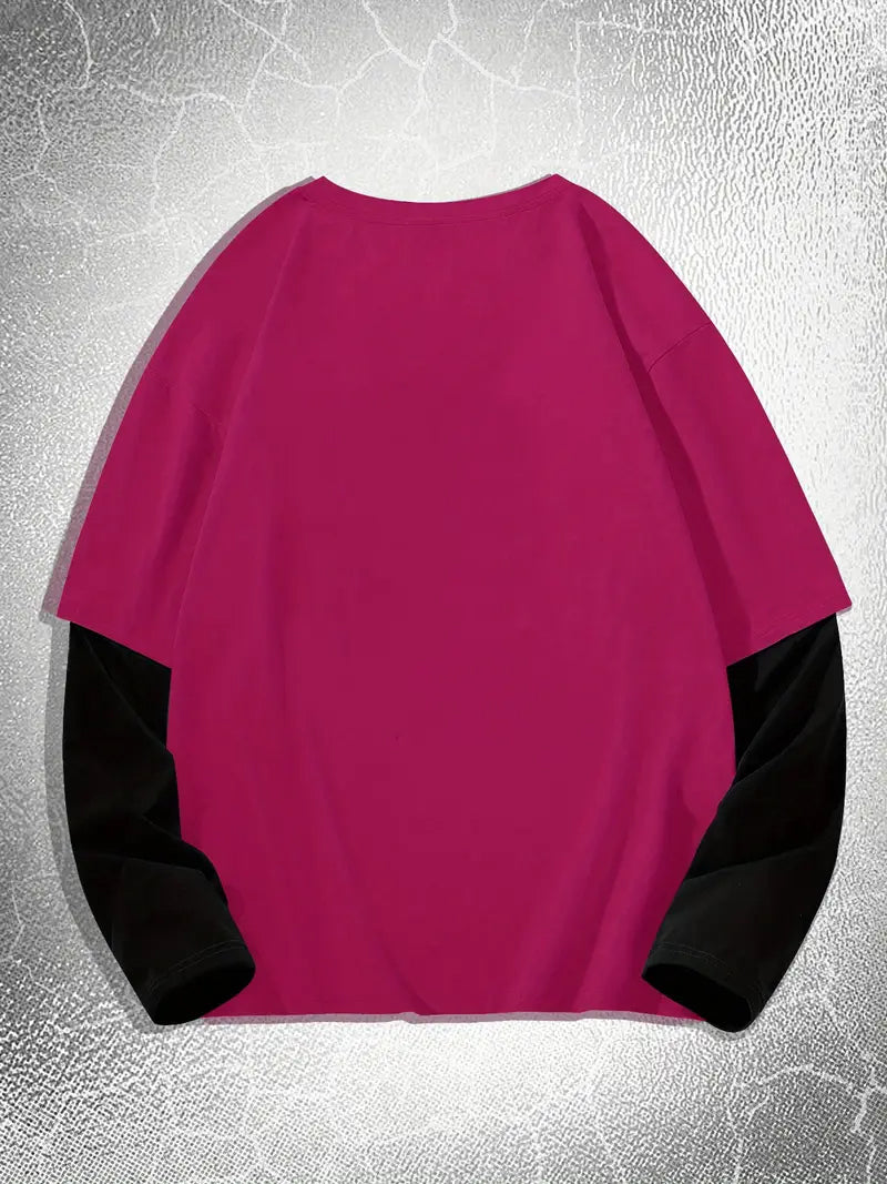 Big & Tall Men's Religious Thorn Head Printed Fake Two Long Sleeve T-Shirts