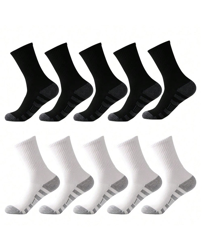 5 Pairs/10 Pairs Men/Women Solid Color Ankle Socks,  Black & White & Grey, Versatile Crew Socks For All Seasons, Fall