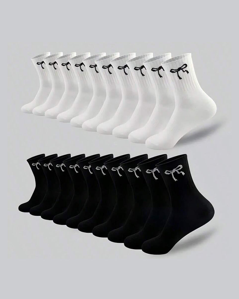 5 Pairs/10 Pairs Men/Women Solid Color Ankle Socks,  Black & White, Versatile Crew Socks For All Seasons, Fall