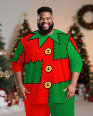 Big & Tall Men's Christmas Elves Cosplay Printed Long Sleeve T-Shirt Trousers Suit