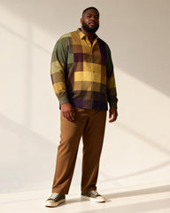 Big & Tall Men's Vintage Check Contrast Printed Long Sleeve Shirt Trousers Set