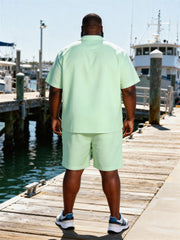 Big & Tall Men's Light Green Bottom Hummingbird Floral Print Short Sleeve Shirt Shorts Set