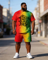 Big & Tall Men's Juneteenth 1865 THEY NOT LIKE US Printing Round Neck Short Sleeve T-shirt Shorts Set