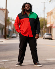 Big & Tall Men's Pan-African Color-Matching Printed Long-Sleeved Shirt Pants Set