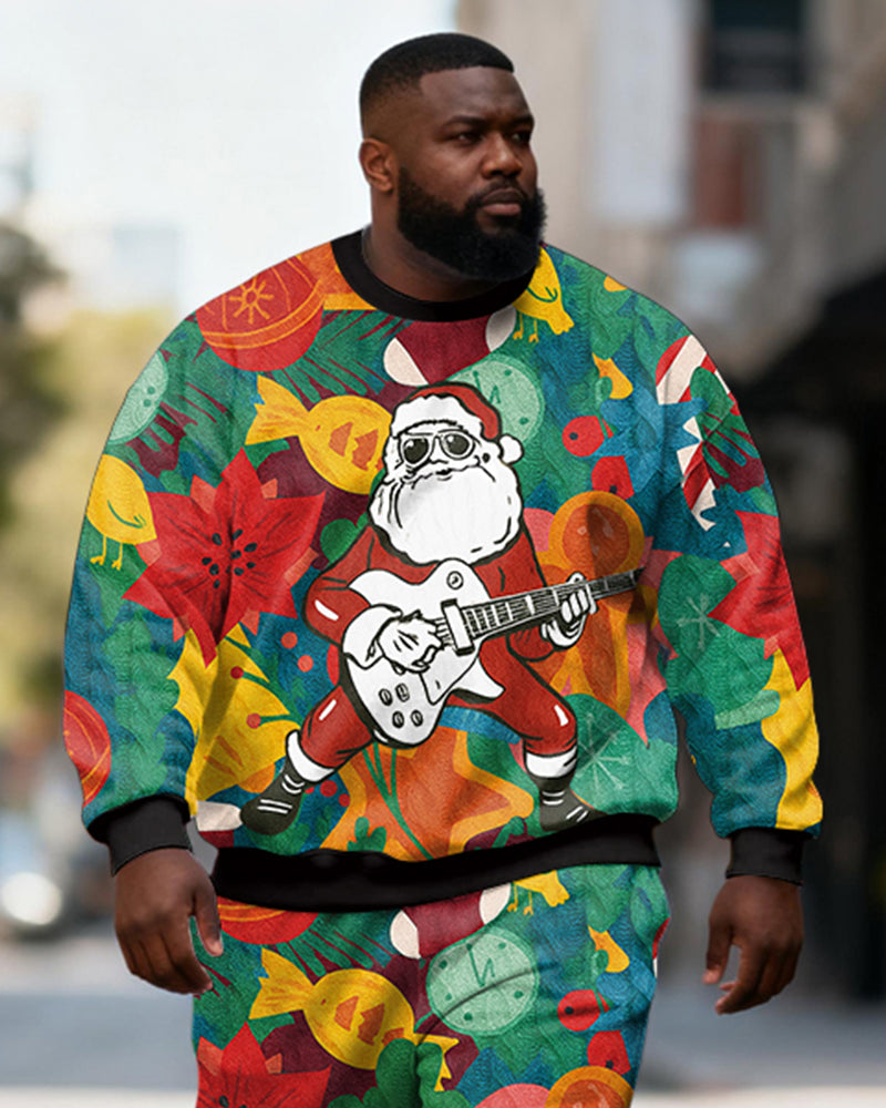 Big & Tall Men's Christmas Tree Decorative Print Crewneck Sweat Set