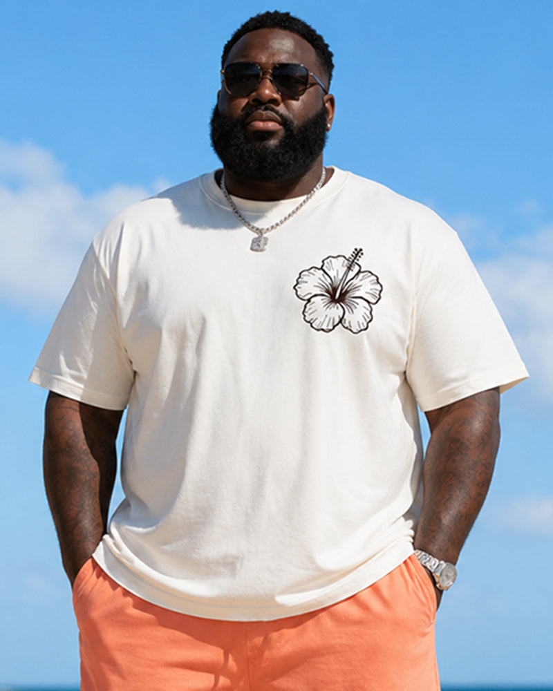 Big & Tall Men's Summer Pineapple Fun Print Crew Neck Short-Sleeve T-Shirt And Shorts Set