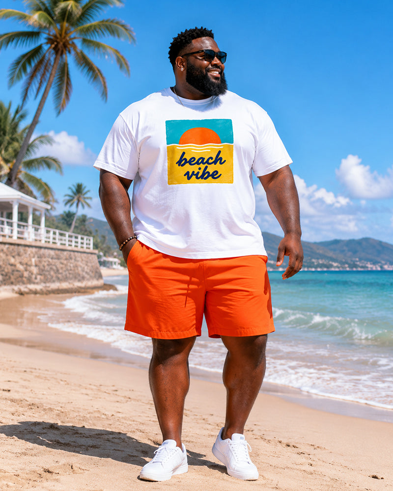 Big & Tall Men's Beach Sunset Print Crew-Neck Short-Sleeve T-Shirt And Shorts Set