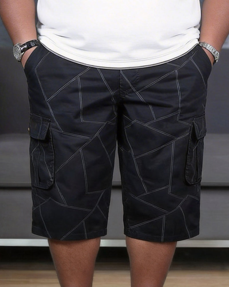 M-8XL Thin Men's Striped Work Multi-pocket Shorts