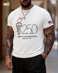 Big & Tall Men's 250 Anniversary Free Torch Commemorative Printed Crewneck Short Sleeve T-Shirt