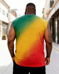 Big & Tall Men's Juneteenth Red Yellow Green Gradient Guitar Printed Round Neck Sports Vest