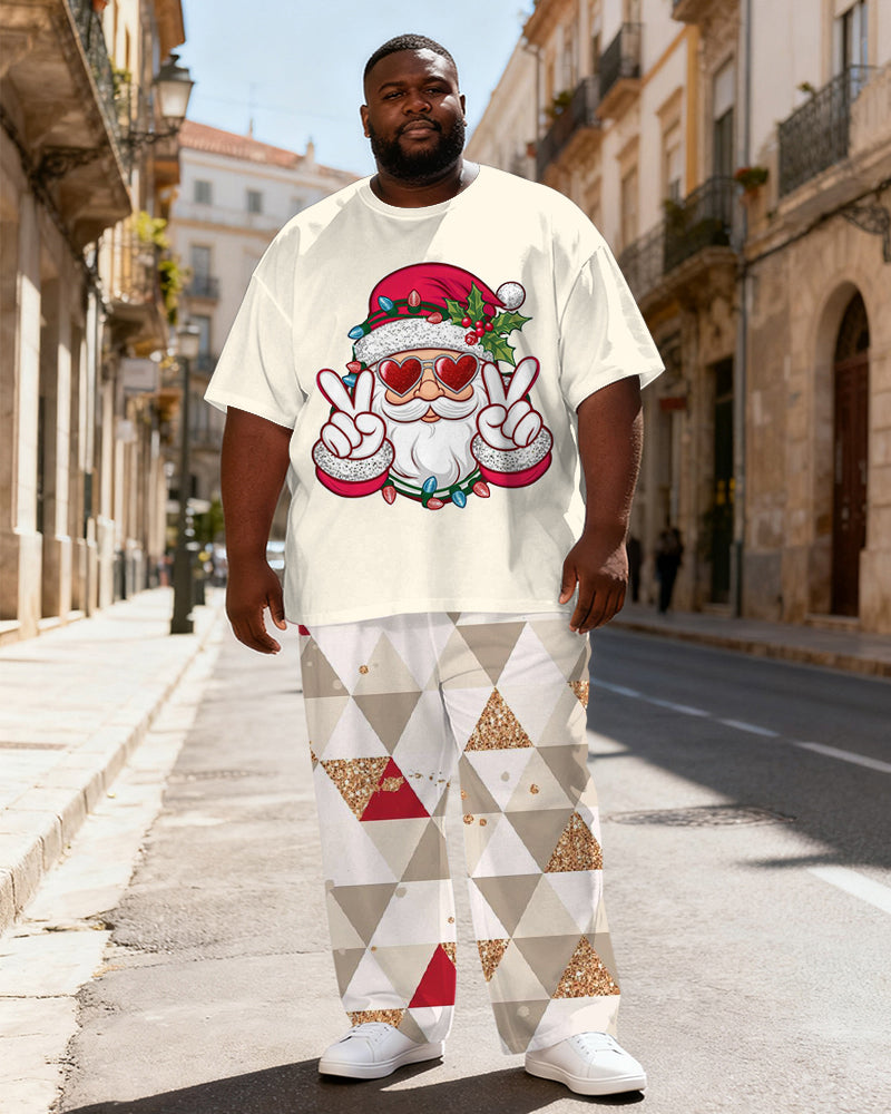 Big & Tall Men's Love Sunglasses Santa Claus Print T-Shirt Pants Set