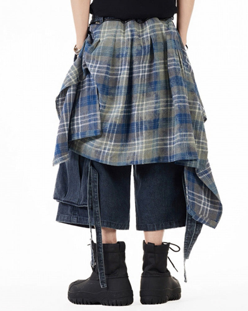 Big & Tall Men's Removable Plaid Decorative Cropped Jeans S-3XL