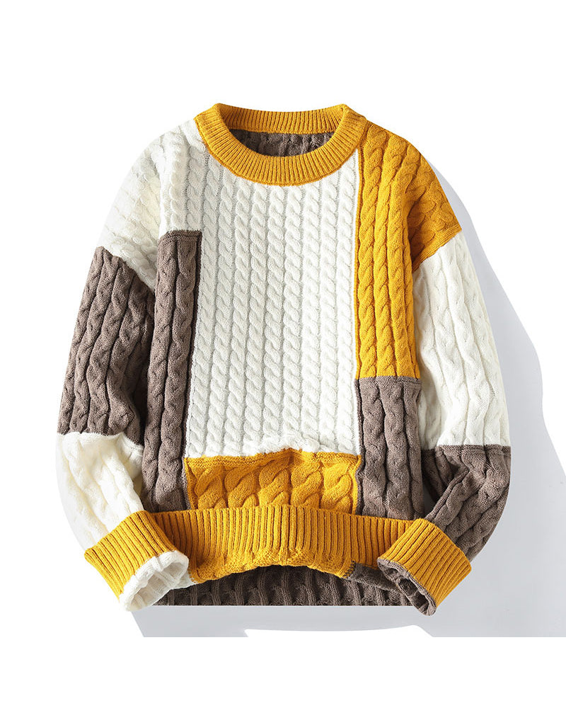 Big & Tall Men's Color Matching Kink Pattern Semi-turtleneck Sweater M-3XL