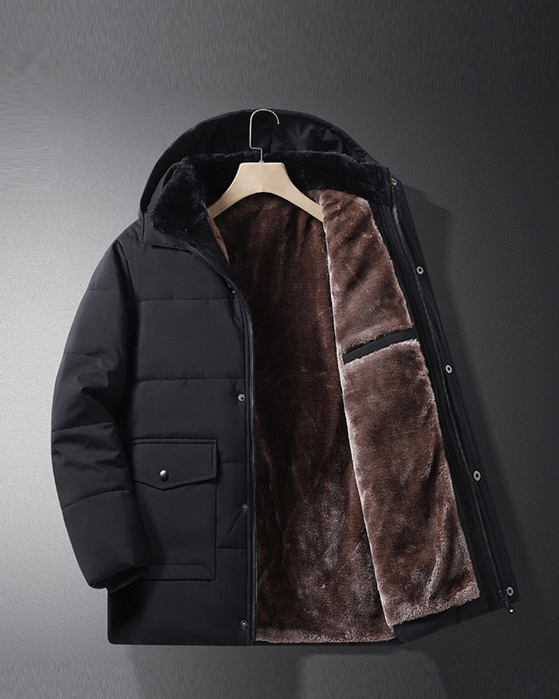 Big & Tall Men's Solid Color Padded Hooded Long Cotton-padded Jacket Coat M-8XL