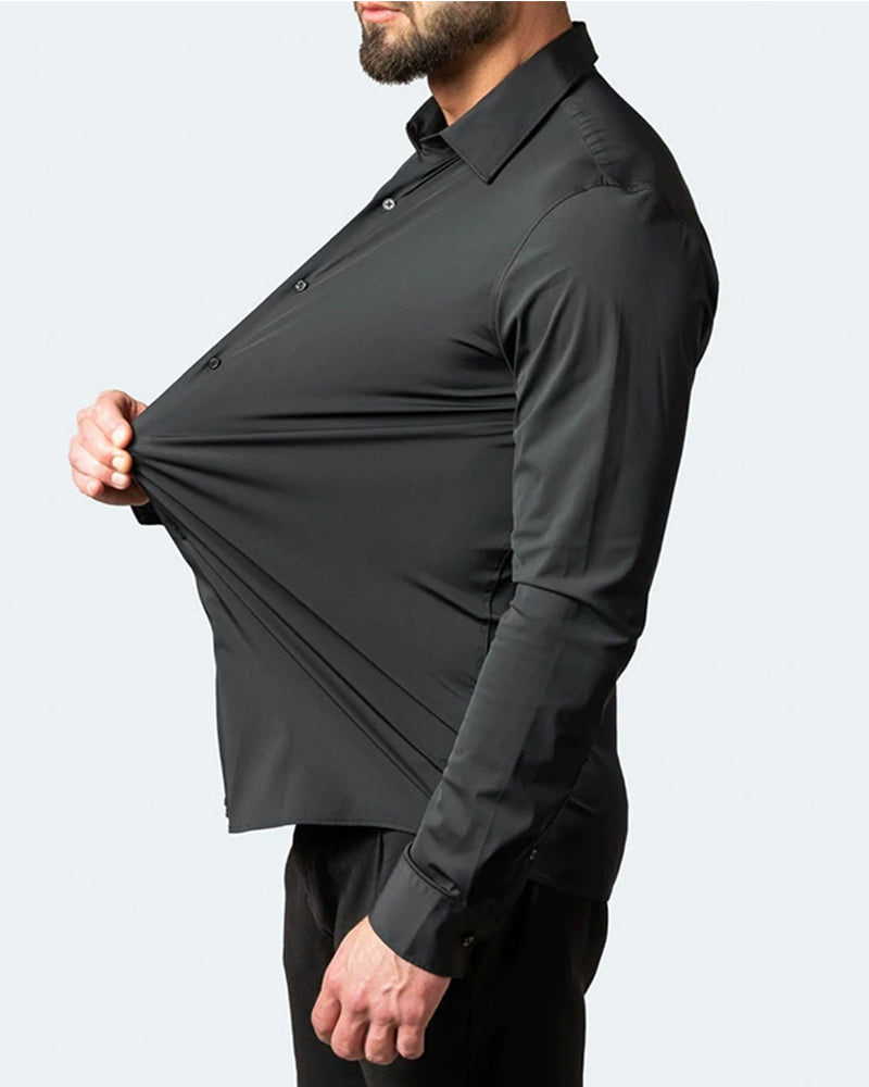 Four-sided Stretch Non-ironing Men's Long-sleeved Shirt Sericized Vertical Shirt