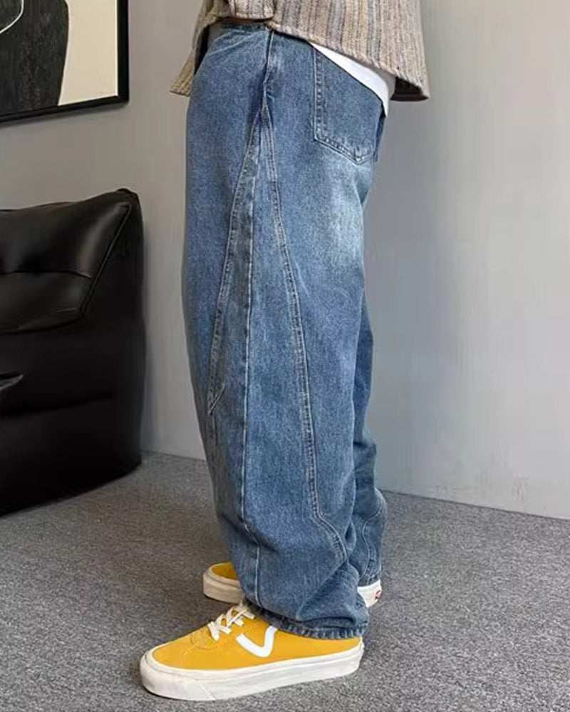 Big & Tall Men's Washed Vintage Jeans Straight Tapered Pants M-8XL