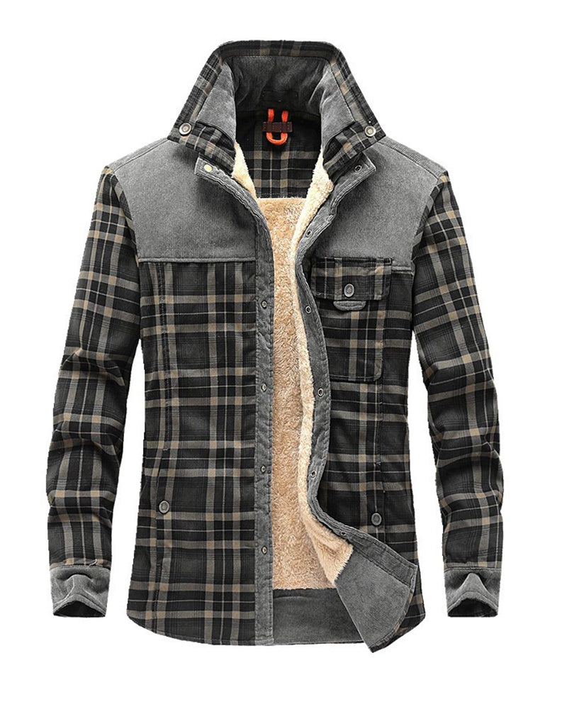 Big & Tall Men's Thickened Long Sleeve Plaid Shirt Jacket M-4XL