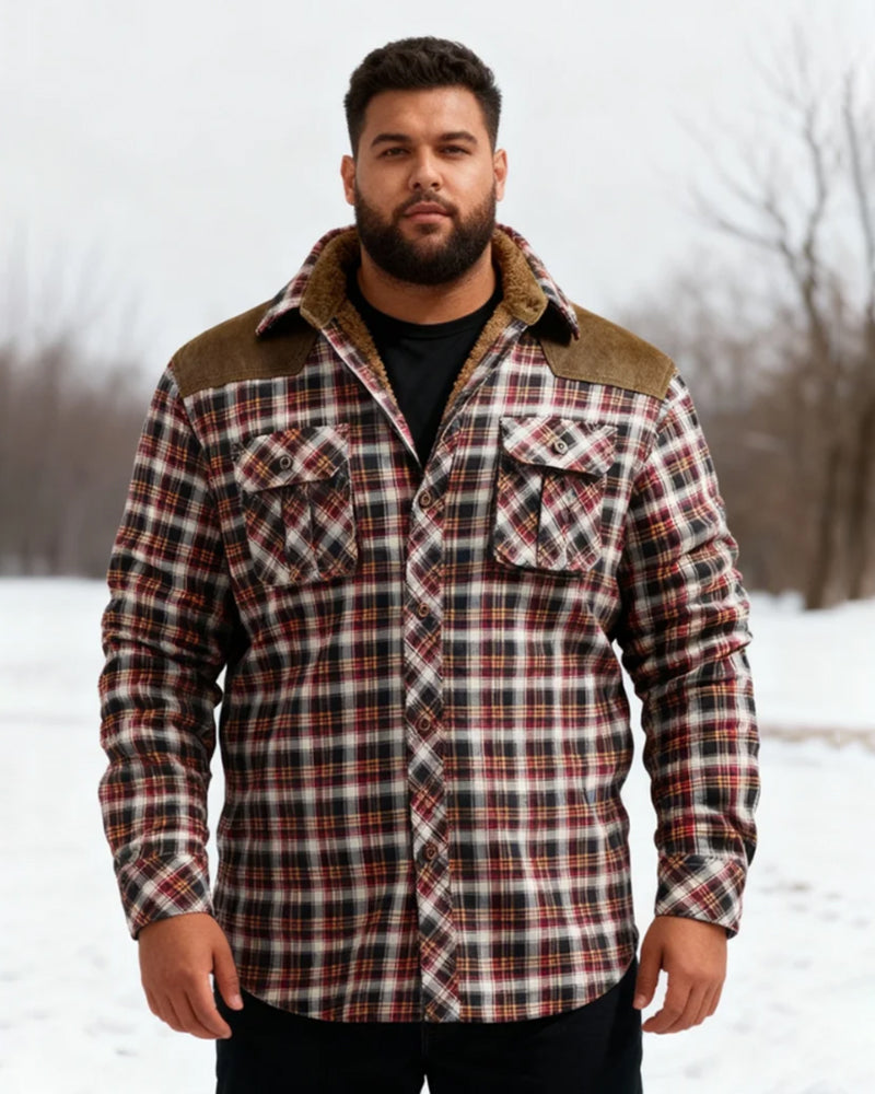 Big & Tall Men's Thickened Plaid Shirt Cotton Jacket M-4XL