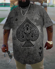Big & Tall Men's Distressed Gray Spades A Print Round Neck Short Sleeve T-shirt