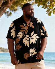 Big & Tall Men's Black Card Leaf Print Short Sleeve Shirt And Shorts Set